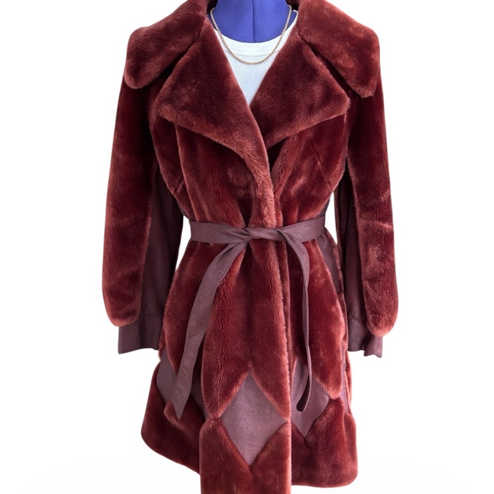 Vintage Borgana Faux Fur Coat Rust Color Size 10